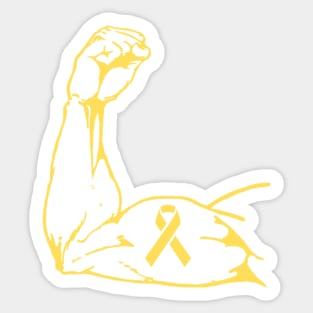 Flexed arm with Yellow Awareness Ribbon Sticker